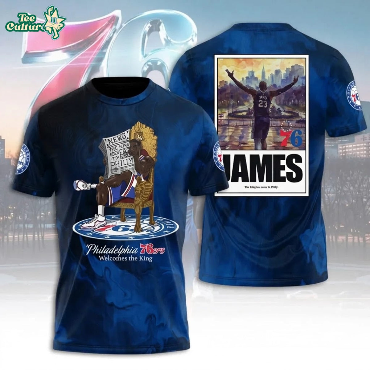 Philadelphia 76ers LeBron James Welcome The King Premium 3D All Over Print T-Shirt