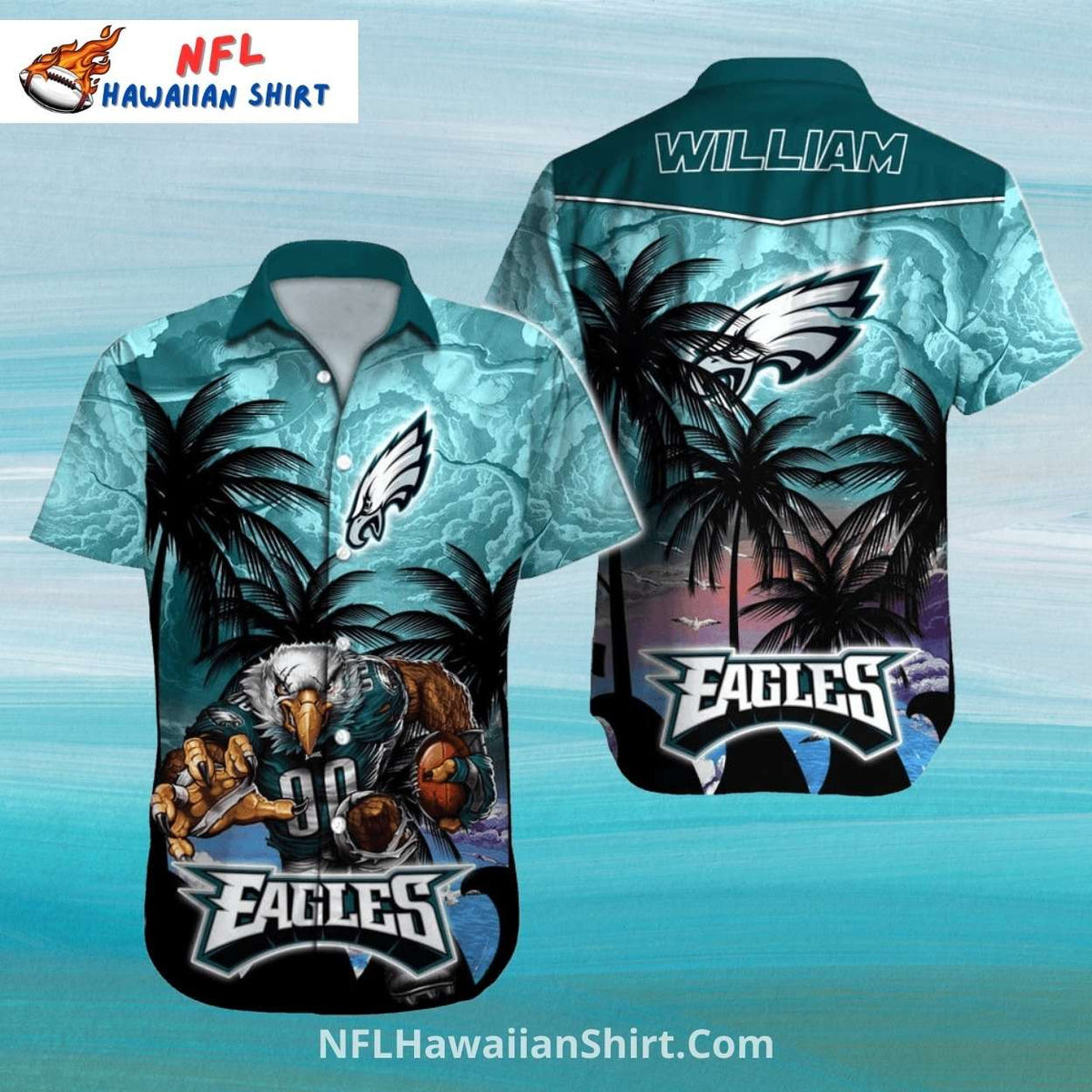 Philadelphia Eagles Aloha Shirt Palm Tree Sunset Theme