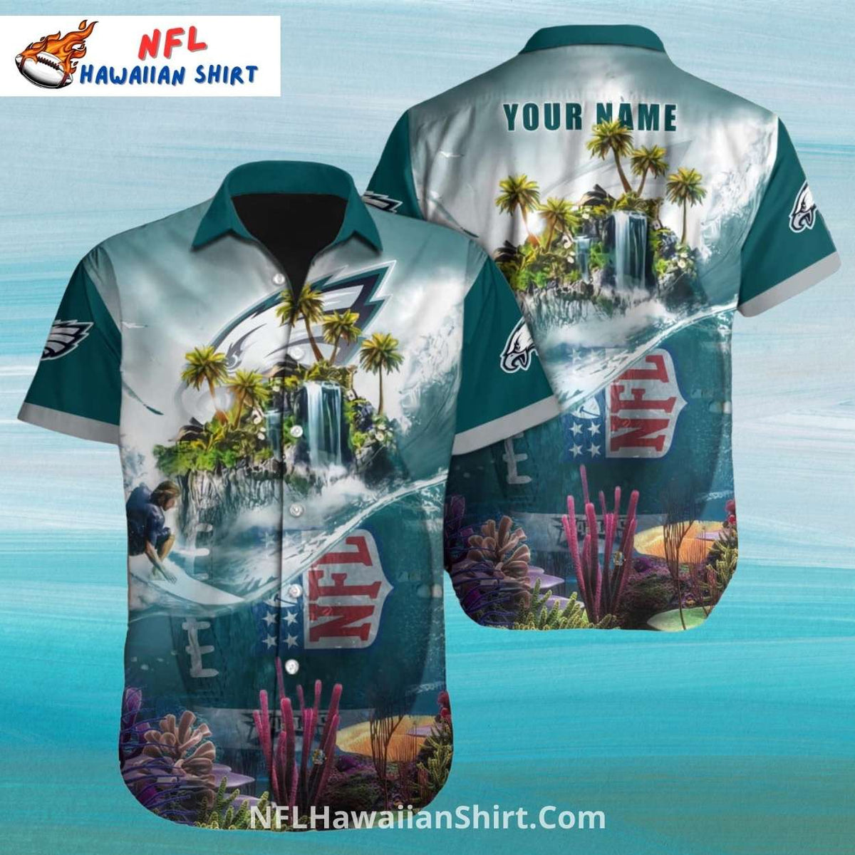 Philadelphia Eagles Aloha Shirt Tropical Waterfall Theme