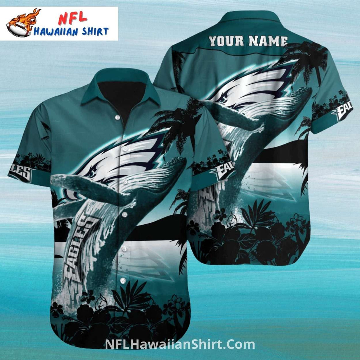 Philadelphia Eagles Aloha Shirt Whale Jumping Ocean Scene