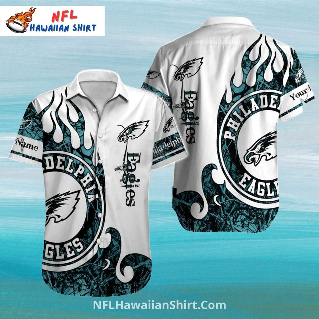 Philadelphia Eagles Aloha Shirt White Flames And Logo Print