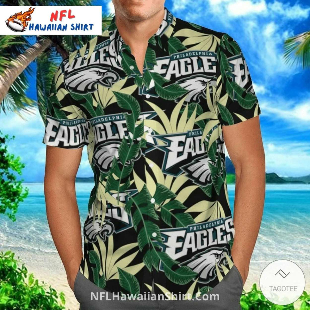 Philadelphia Eagles Aloha Shirt With Leaf Print Design