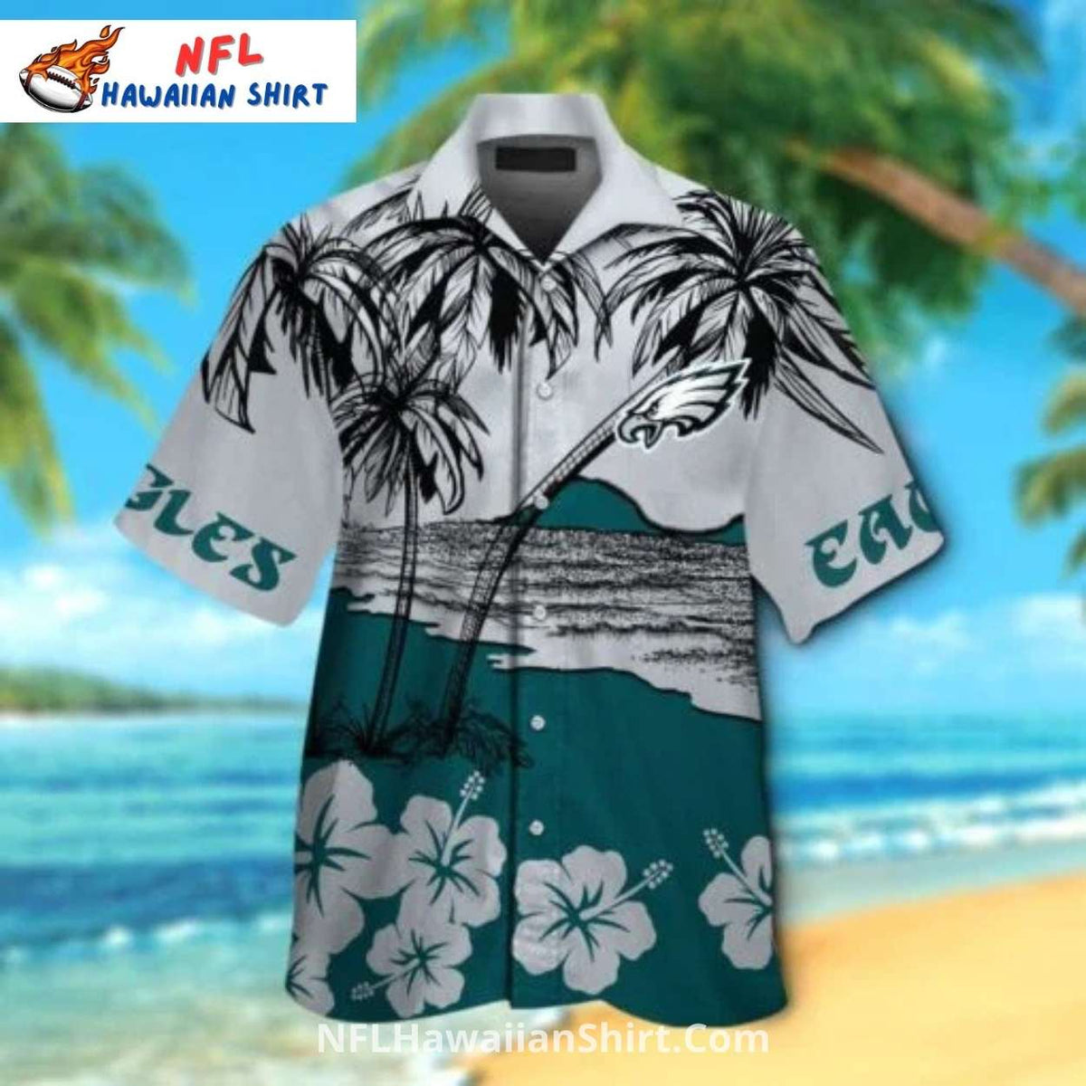 Philadelphia Eagles Beach Scene Aloha Shirt Palm Trees