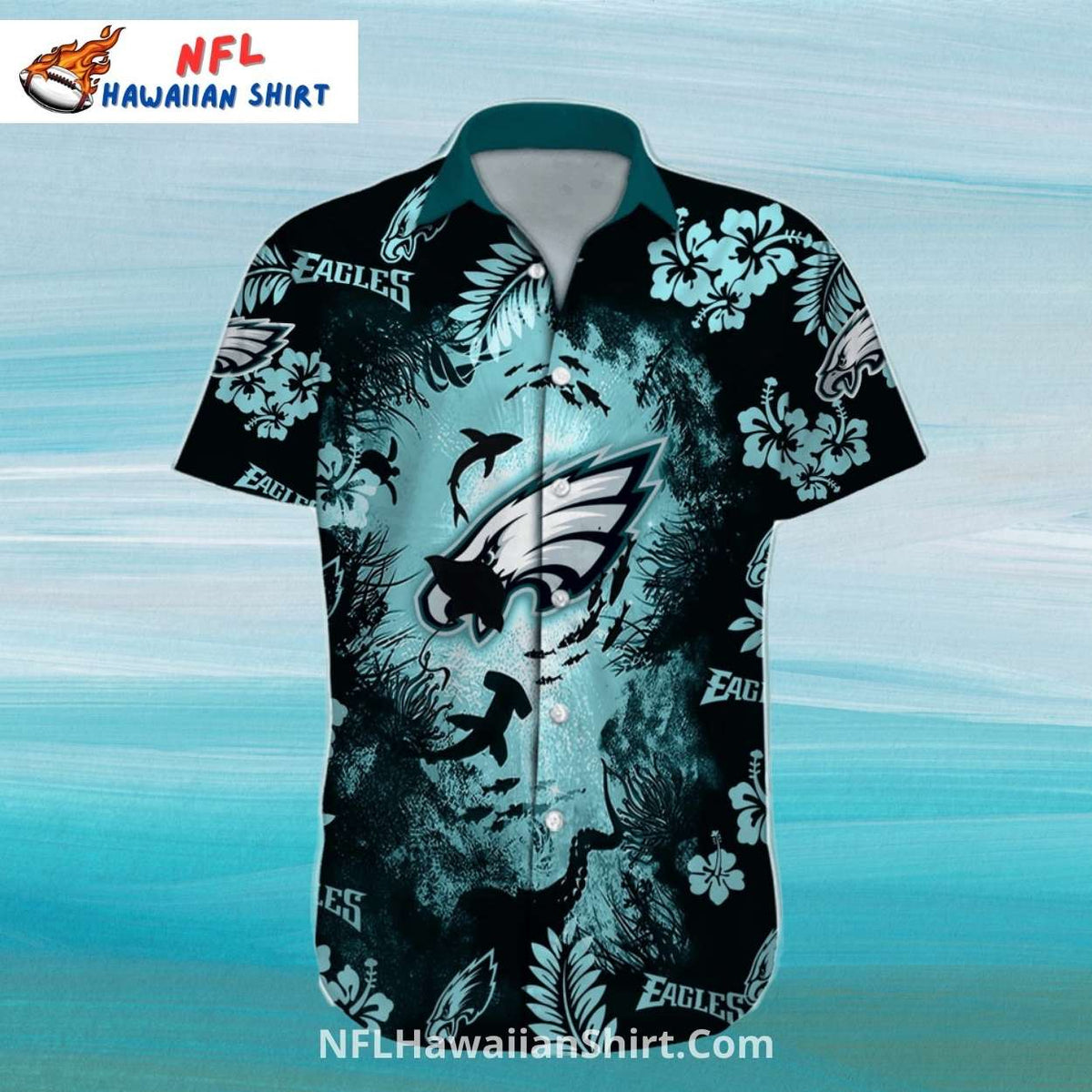 Philadelphia Eagles Hawaiian Shirt Deep Sea Shark Pattern