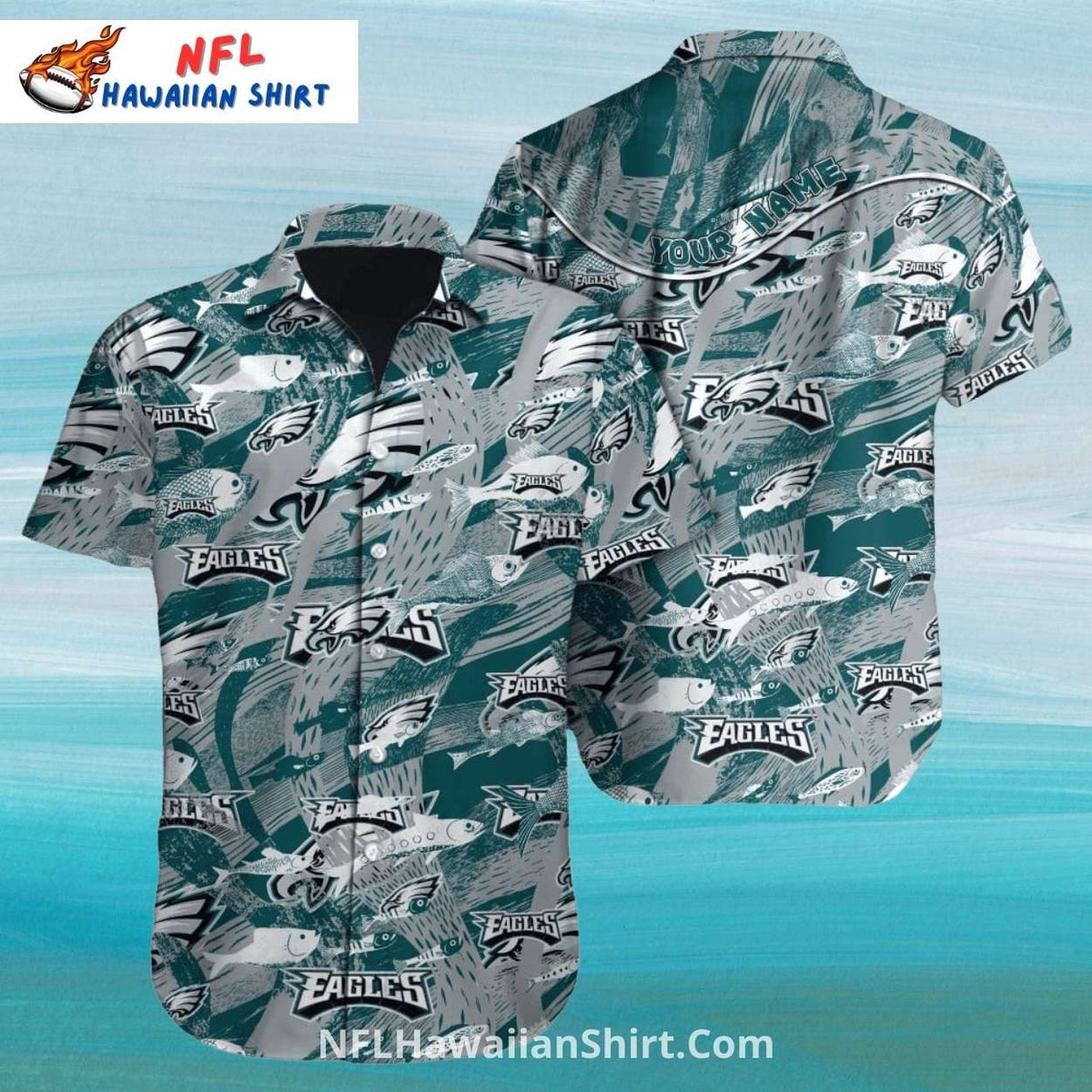 Philadelphia Eagles Hawaiian Shirt Ocean Fish And Wave Print