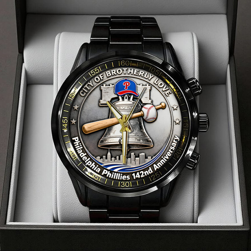 Philadelphia Phillies 142nd Anniversary Black Stainless Steel Watch - TANTN18483