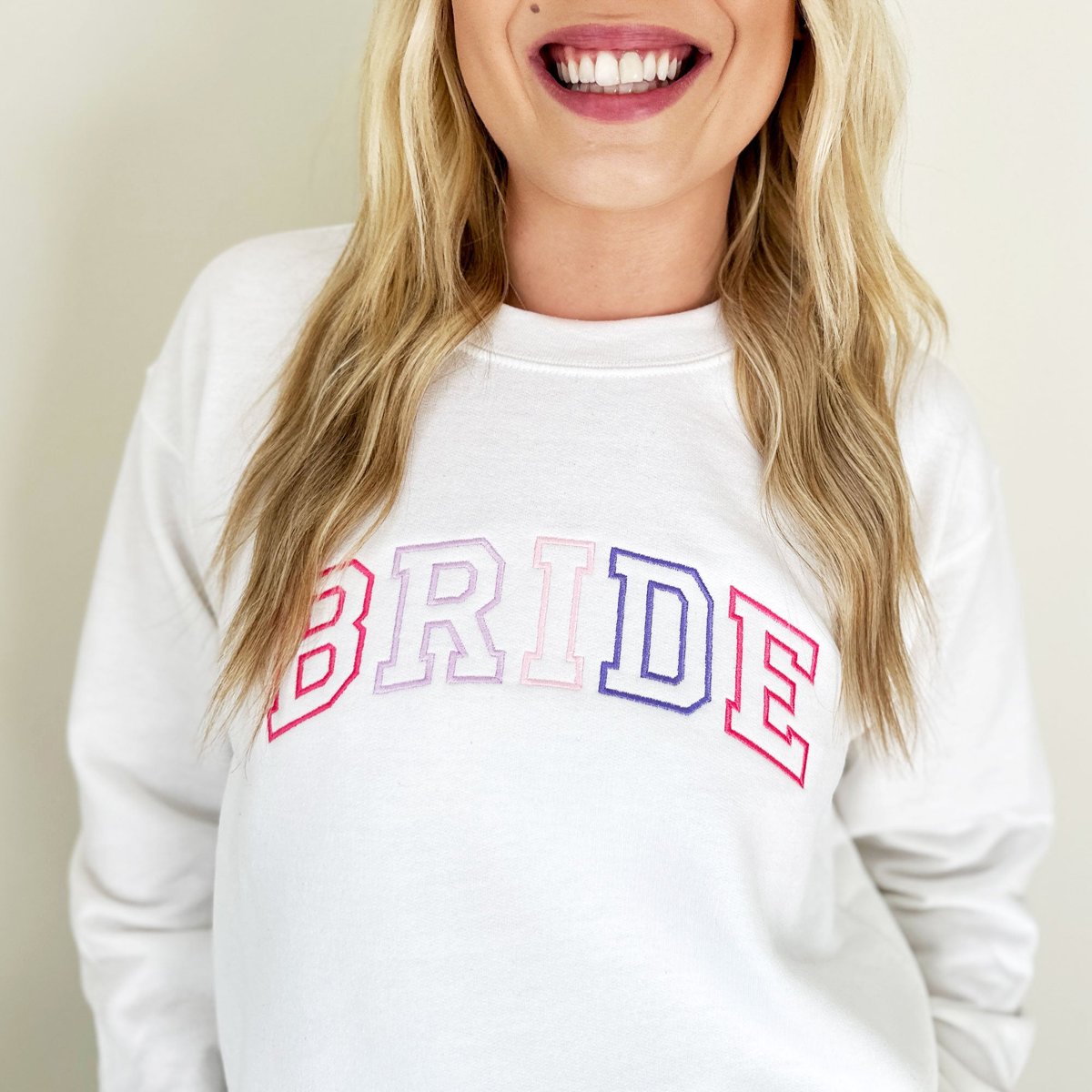 Pink-Purple Embroidered BRIDE Personalized Crewneck Sweatshirt