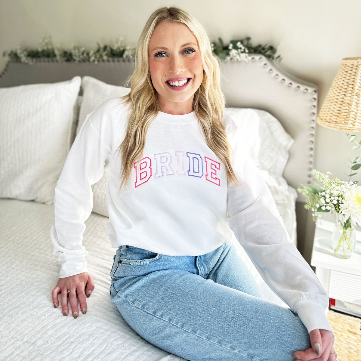 Pink-Purple Embroidered BRIDE Personalized Crewneck Sweatshirt
