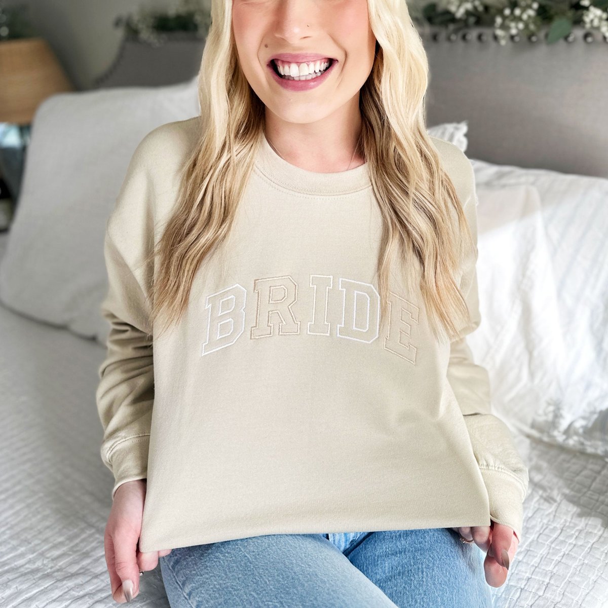 Neutral Embroidered BRIDE Athletic Block Gemma Sweatshirt
