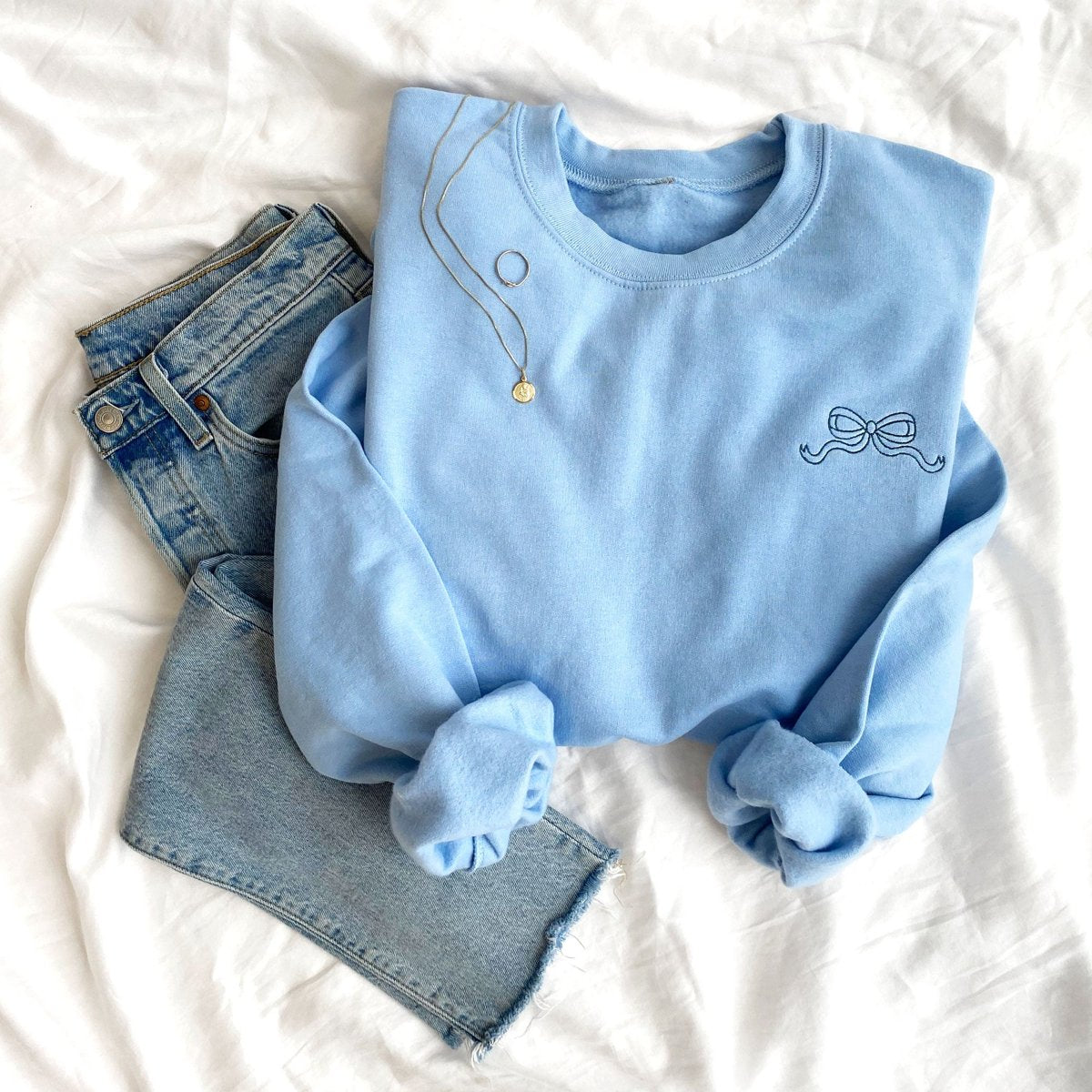 Dainty Outline Bow Embroidered Gemma Sweatshirt | Cute Monogram Bow Sweatshirt