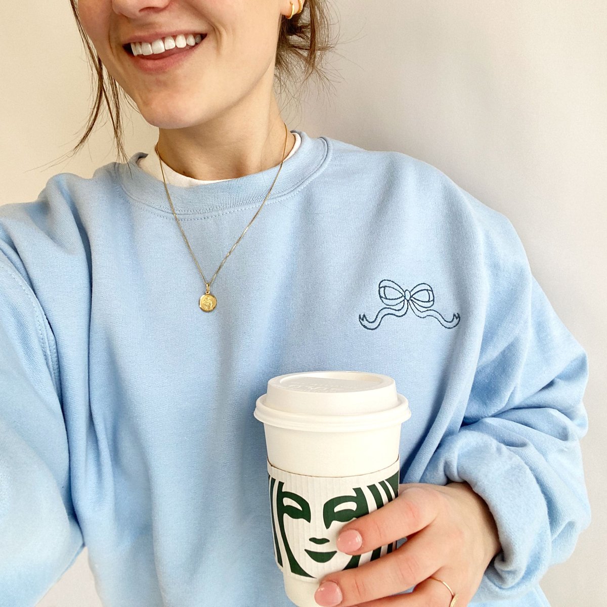 Dainty Outline Bow Embroidered Gemma Sweatshirt | Cute Monogram Bow Sweatshirt