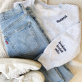 Embroidered Mama Sweatshirt with Kids Names on Sleeve