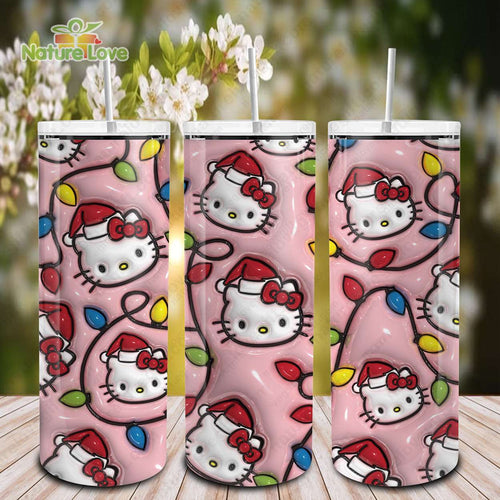 Pink Christmas Light Hello Kitty Tumbler 3D Inflated 20oz Tumblers