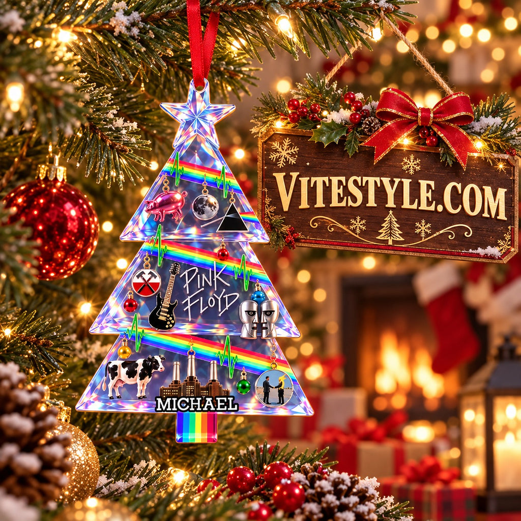 Pink Floyd Triangle Custom Name Christmas Tree Ornament