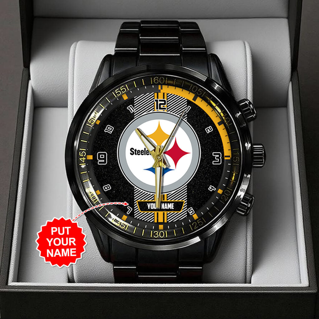 Personalized Pittsburgh Steelers Black Stainless Steel Watch - TANTN16033