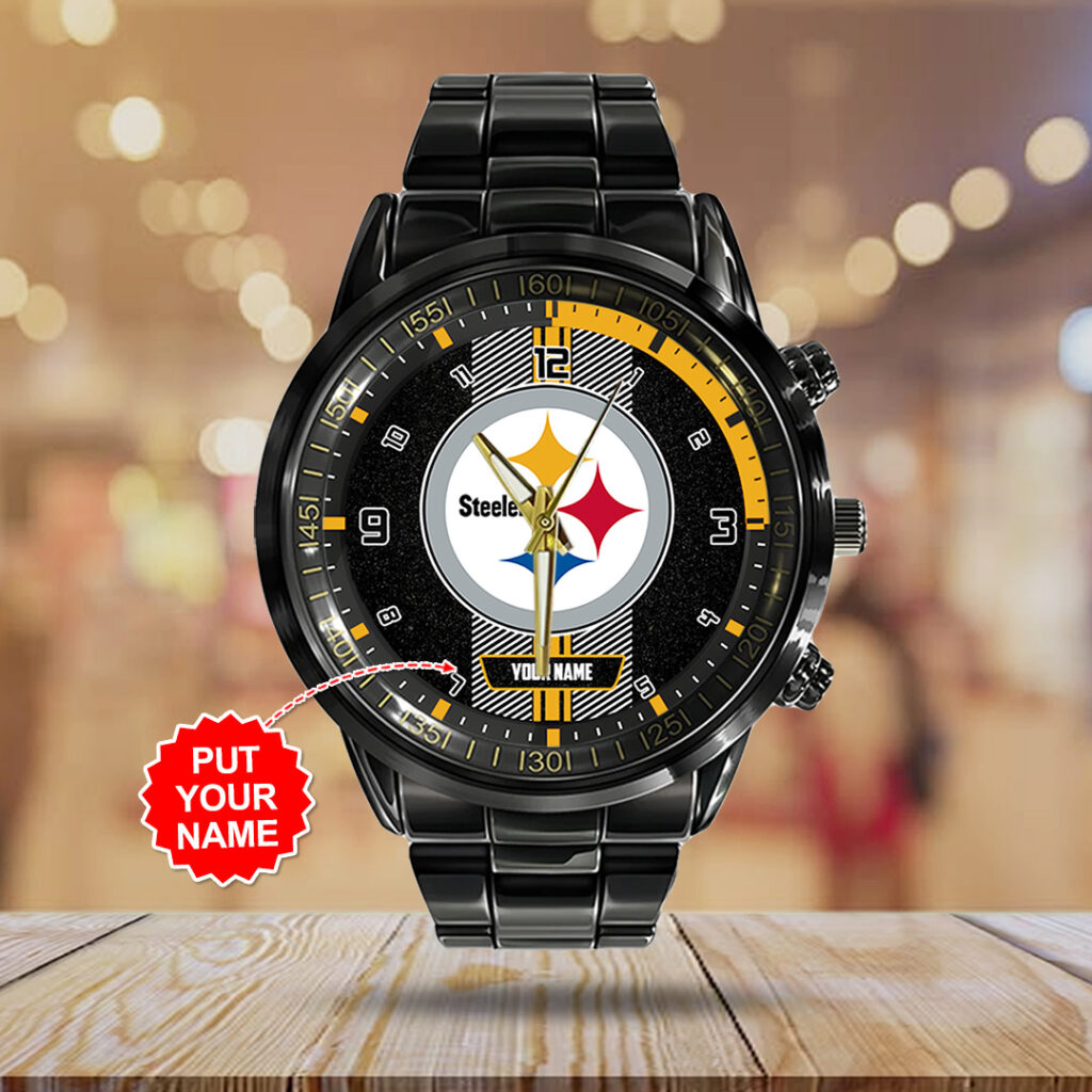 Personalized Pittsburgh Steelers Black Stainless Steel Watch - TANTN16033