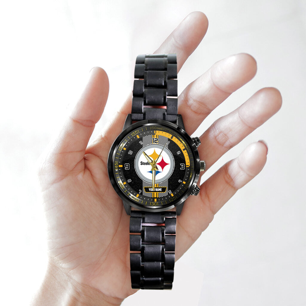 Personalized Pittsburgh Steelers Black Stainless Steel Watch - TANTN16033