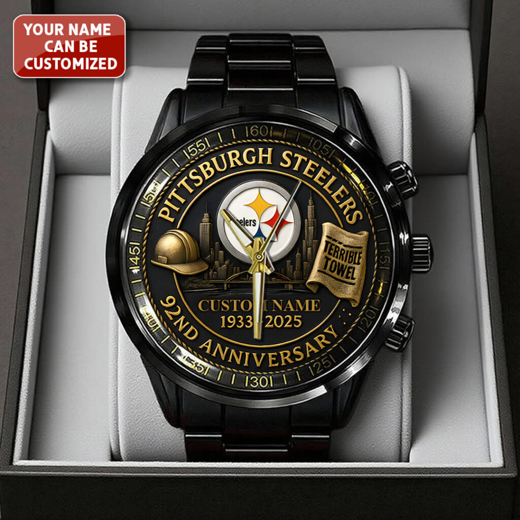 Personalized Pittsburgh Steelers 92nd Anniversary 2026 Black Stainless Steel Watch - TANTN16135