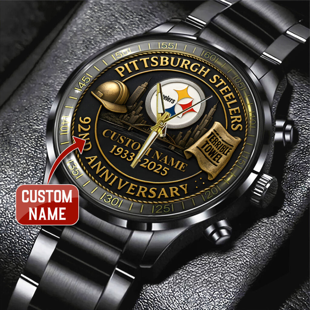 Personalized Pittsburgh Steelers 92nd Anniversary 2026 Black Stainless Steel Watch - TANTN16135