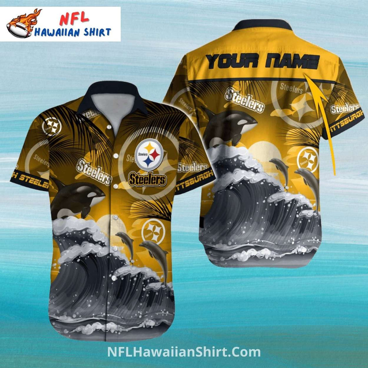 Pittsburgh Steelers Aloha Shirt Dolphins Ocean Waves
