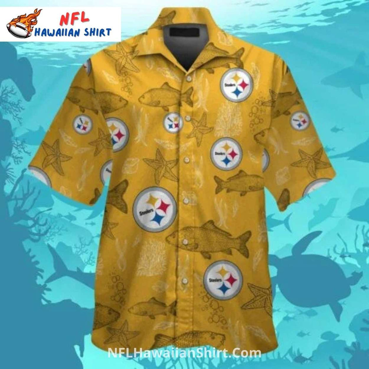 Pittsburgh Steelers Aloha Shirt Gold With Ocean Fish Design