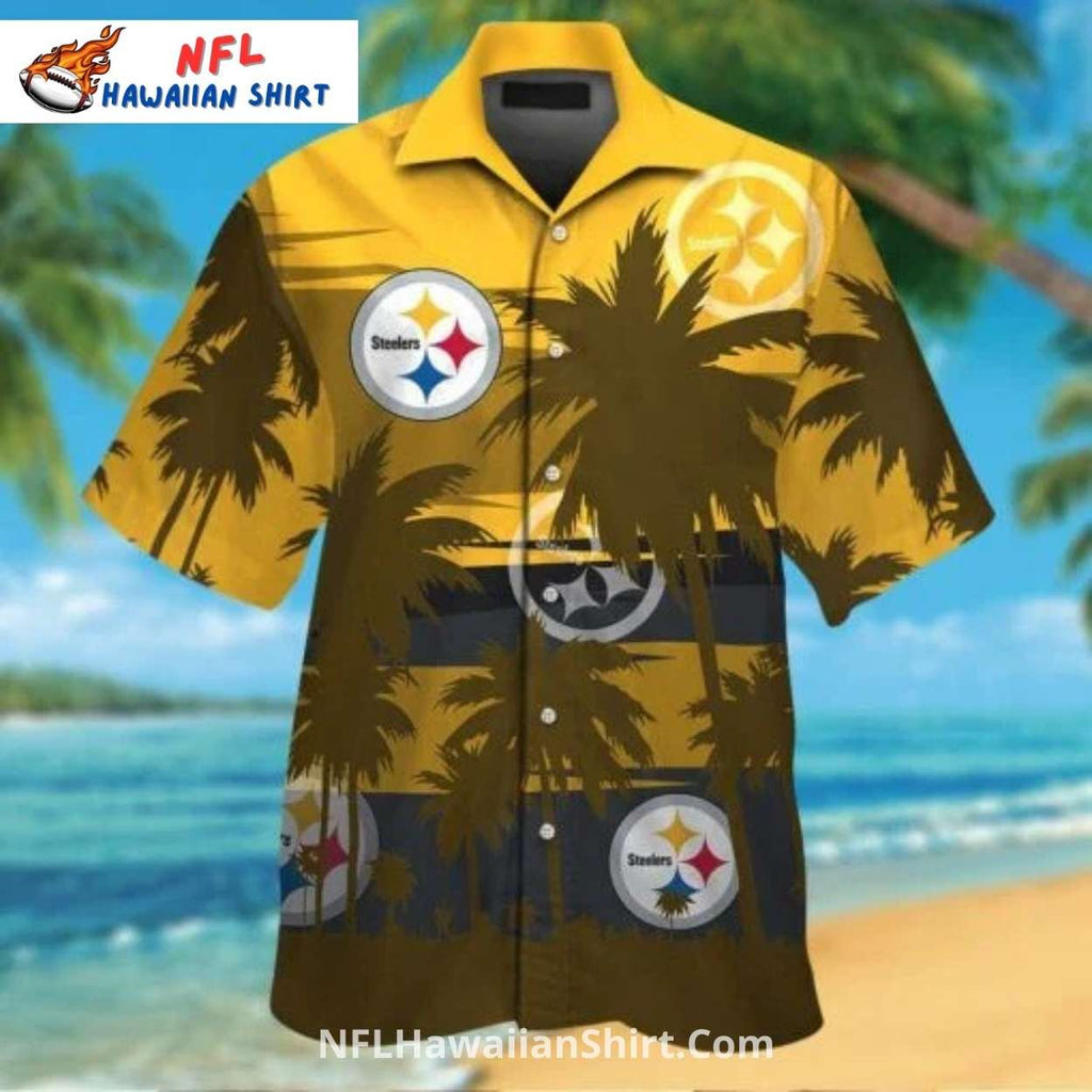 Pittsburgh Steelers Aloha Shirt Gold With Shadowed Palms