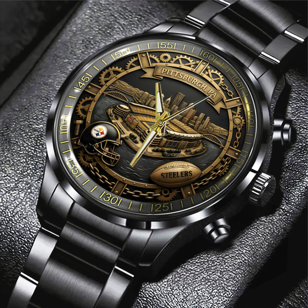 Pittsburgh Steelers 93rd Anniversary Black Stainless Steel Watch - TANTN20017