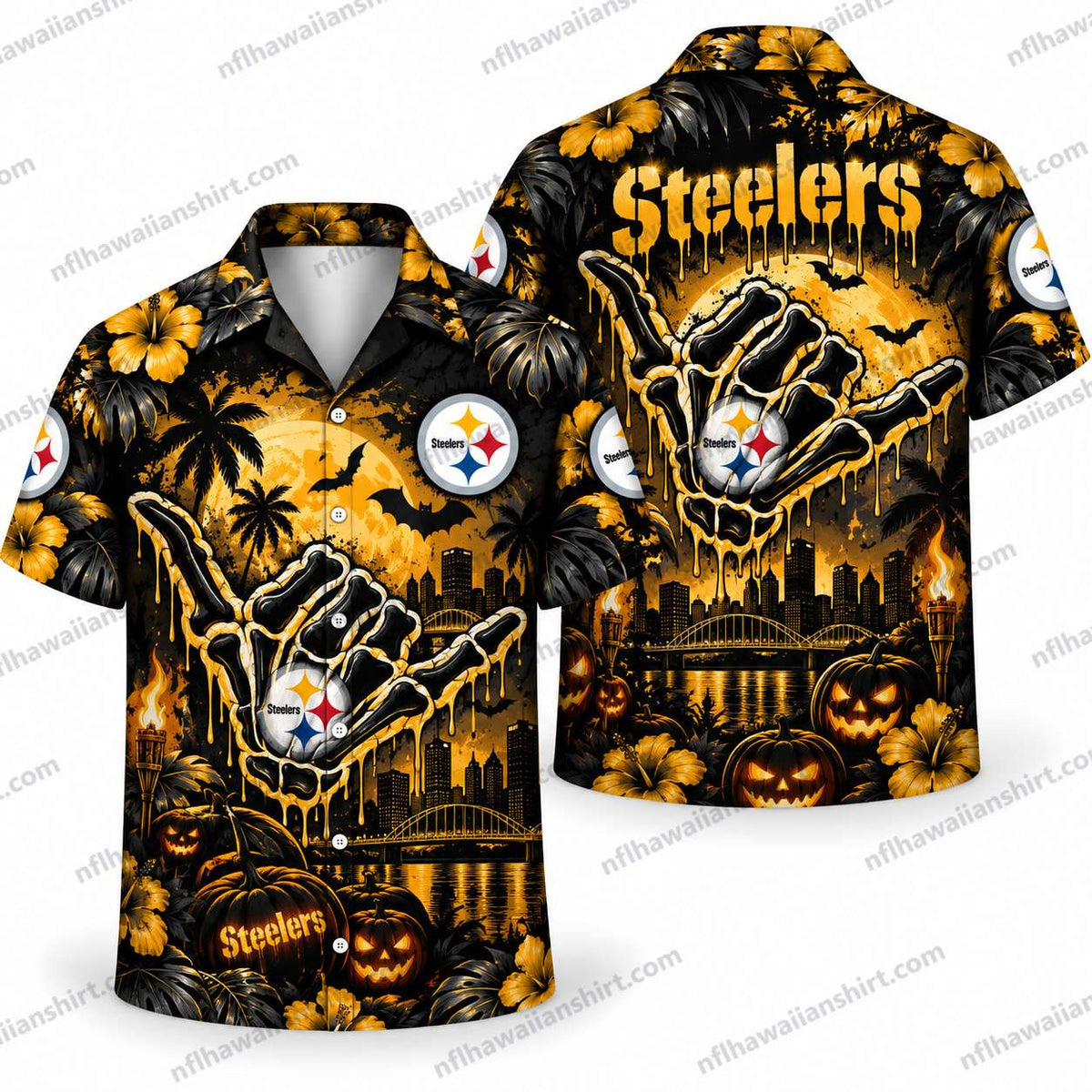 Pittsburgh Steelers Gothic Spider Web Halloween Hawaiian Shirt