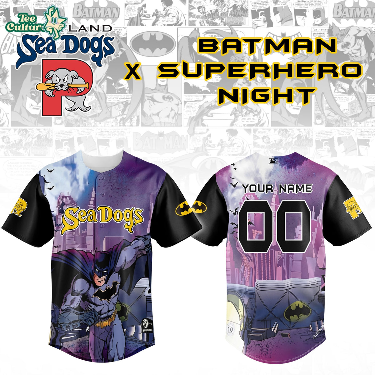 Portland Sea Dogs Superhero Night Batman Custom Baseball Jersey