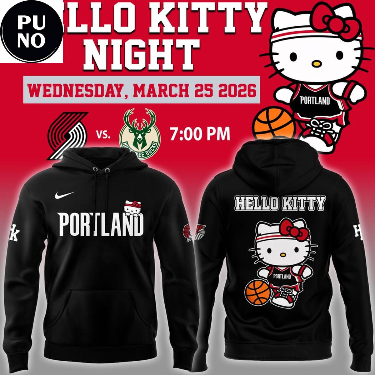Portland Trail Blazers x Hello Kitty Night 2026 Hoodie T-Shirt