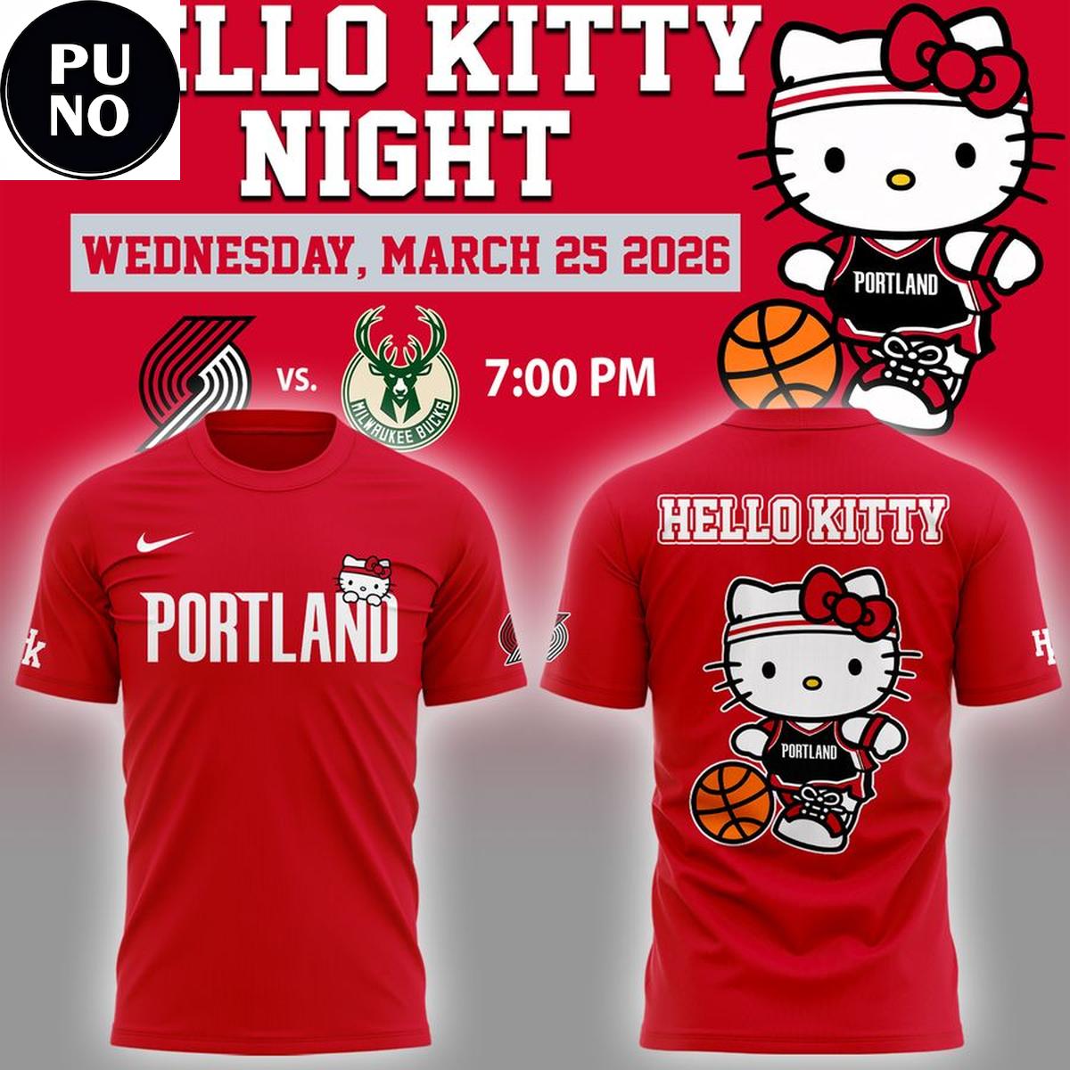 Portland Trail Blazers x Hello Kitty Night 2026 Hoodie T-Shirt