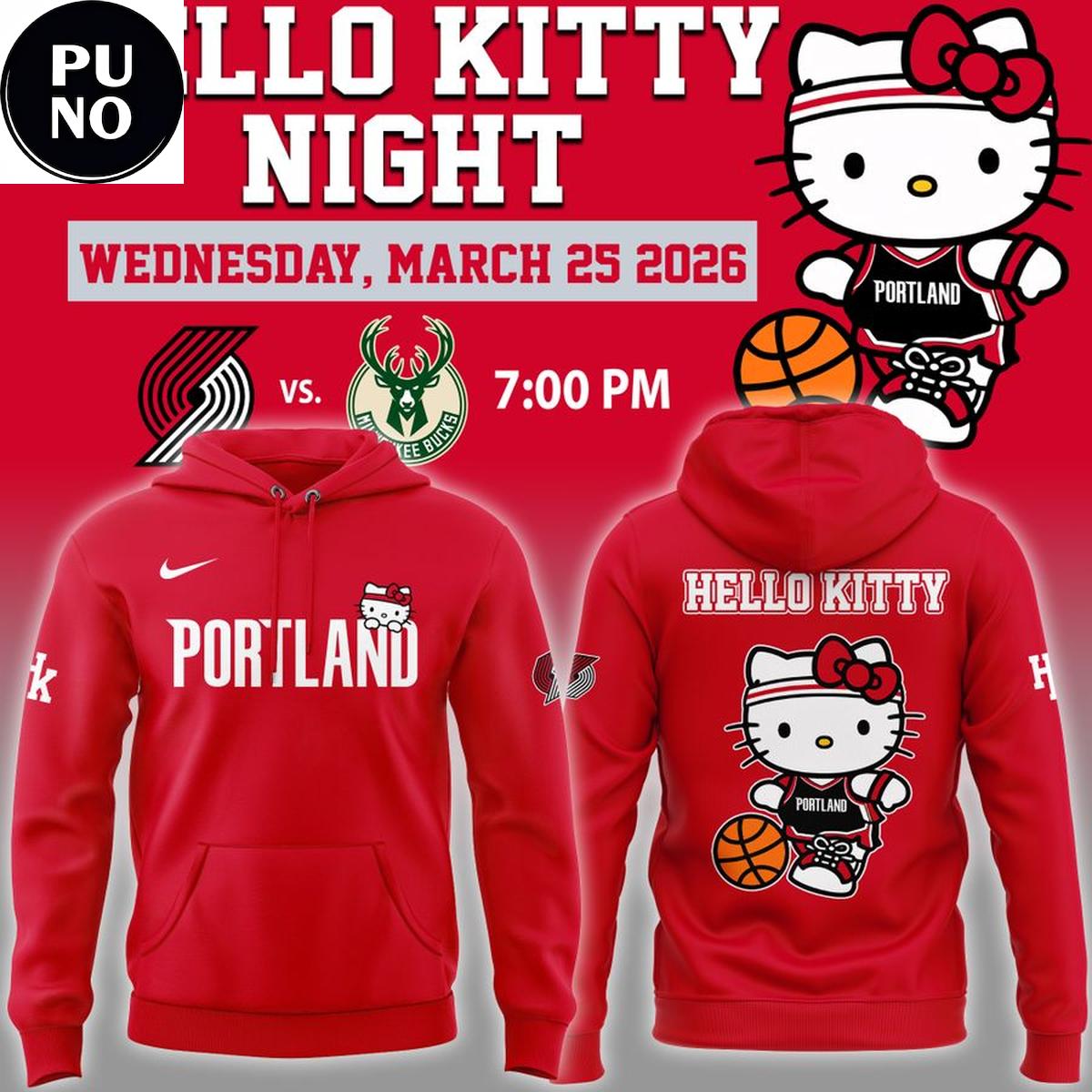 Portland Trail Blazers x Hello Kitty Night 2026 Hoodie T-Shirt