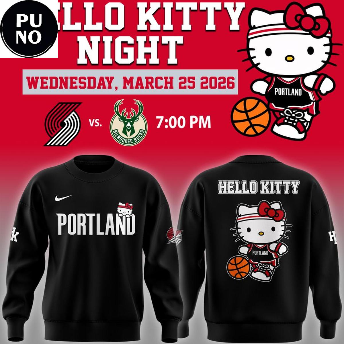 Portland Trail Blazers x Hello Kitty Night 2026 Hoodie T-Shirt