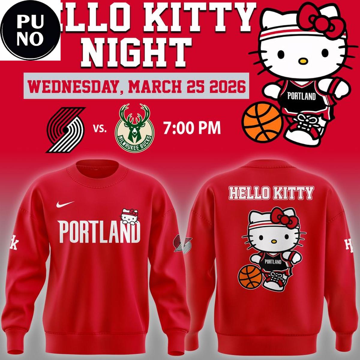 Portland Trail Blazers x Hello Kitty Night 2026 Hoodie T-Shirt