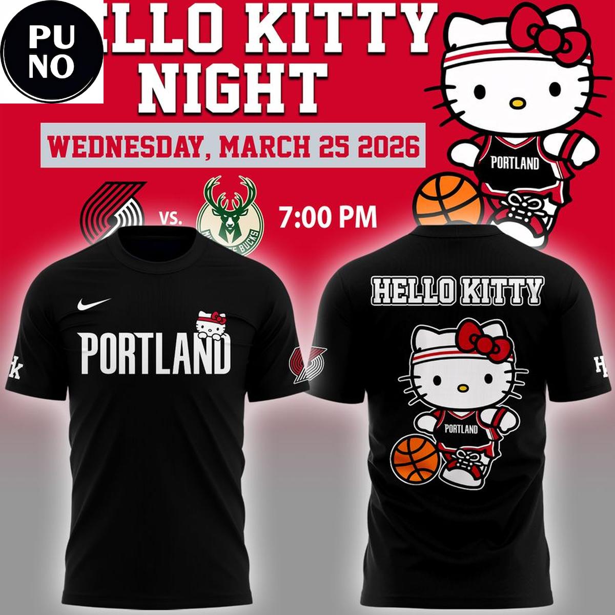 Portland Trail Blazers x Hello Kitty Night 2026 Hoodie T-Shirt