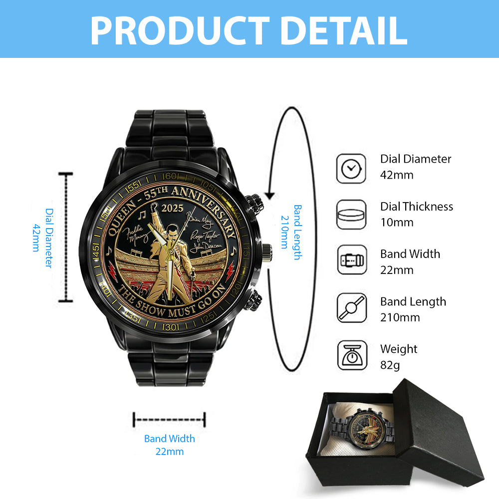 Queen x Freddie Mercury 55th Anniversary Black Stainless Steel Watch - TMTHU3122