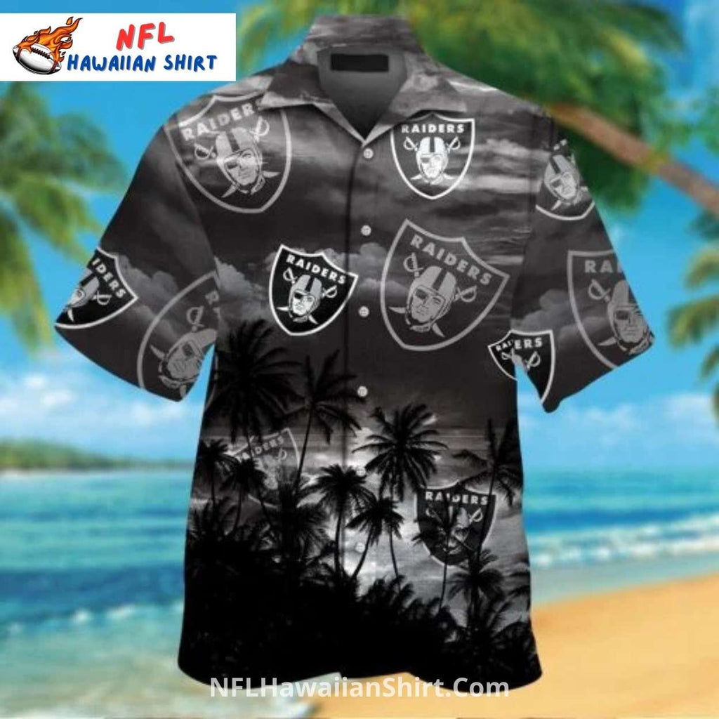 Raiders Aloha Shirt With Palm Trees And Black Gradient Design
