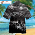 Raiders Aloha Shirt With Palm Trees And Black Gradient Design