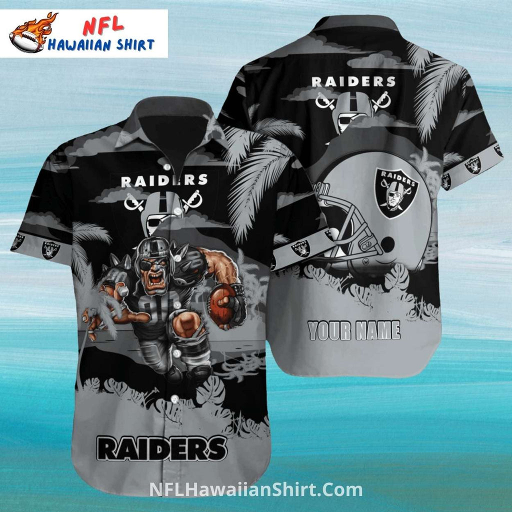 Raiders Hawaiian Shirt Angry Football Player Grayscale