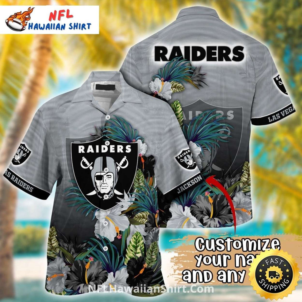 Raiders Hawaiian Shirt Custom Name Tropical Hibiscus Print