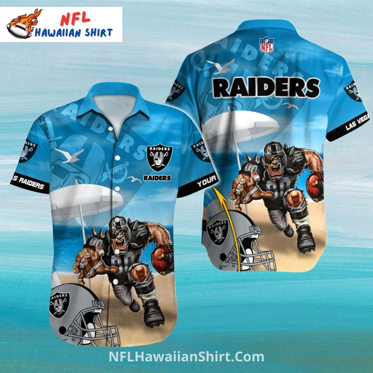Raiders Hawaiian Shirt Football Player Beach Scene