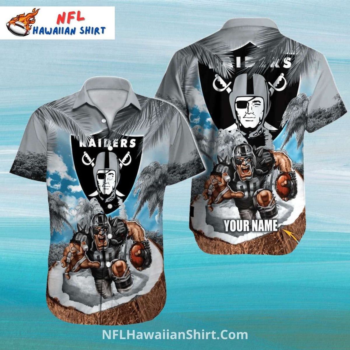 Raiders Hawaiian Shirt Football Player Palm Tree Design