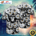 Raiders Hawaiian Shirt Gray Rose And Gold Floral Pattern