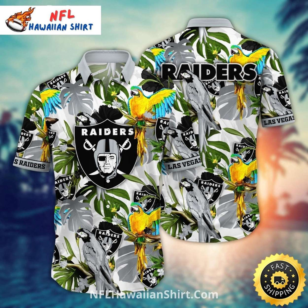 Raiders Hawaiian Shirt Parrot And Tropical Leaf Print
