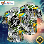 Raiders Hawaiian Shirt Parrot And Tropical Leaf Print