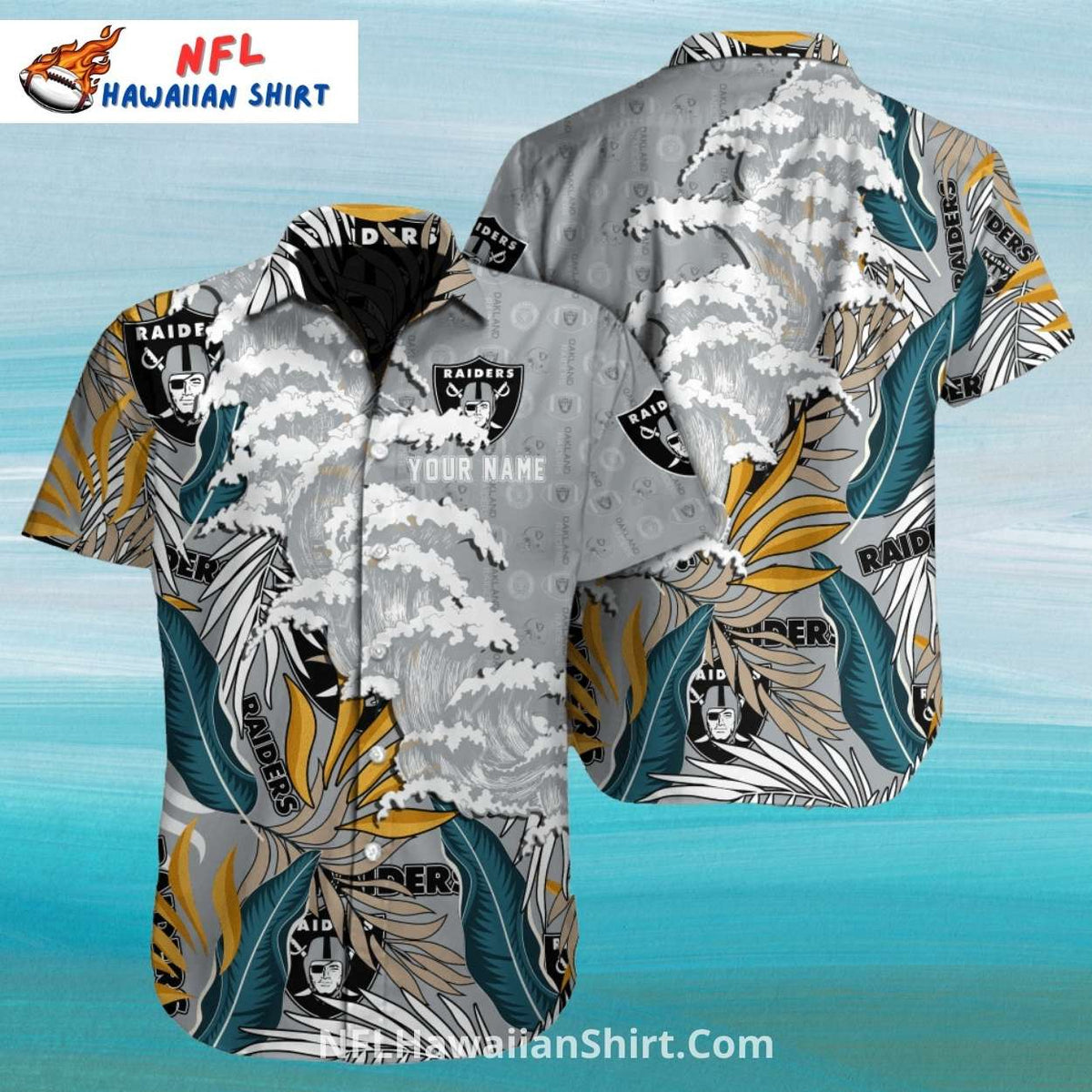 Raiders Hawaiian Shirt Vintage Wave And Leaf Pattern
