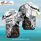 Raiders Hawaiian Shirt White Football Pattern With Flames
