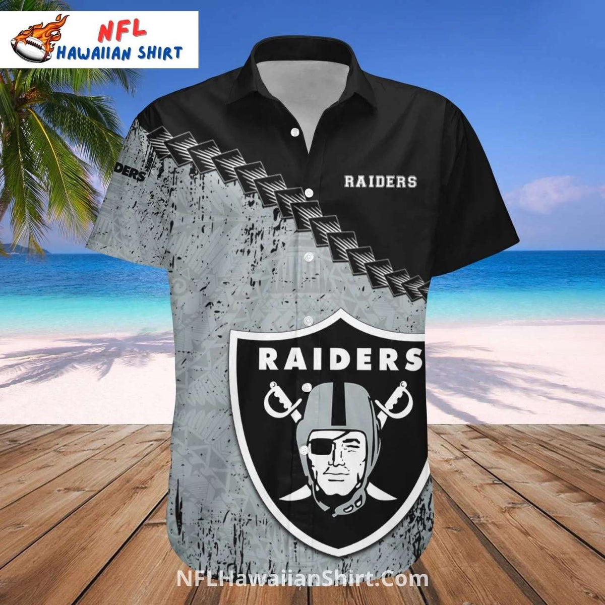 Raiders Hawaiian Shirt With Distressed Gray Pattern