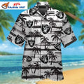 Raiders Hawaiian Shirt With Palm Trees And Grayscale Design