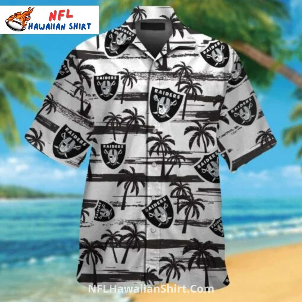 Raiders Hawaiian Shirt With Palm Trees And Grayscale Design